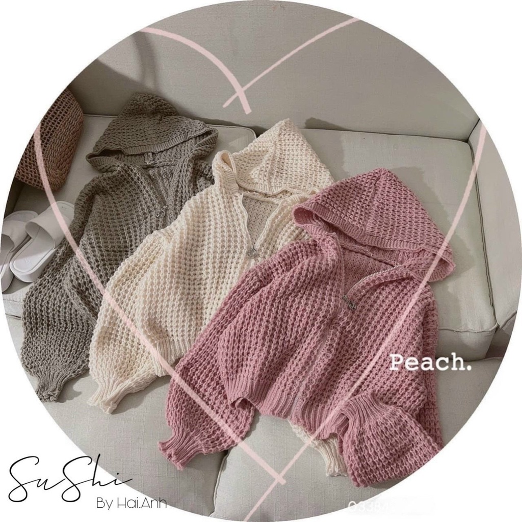 Áo Khoác Len Móc Có Mũ Dây Kéo Bo Gấu Tay Dài | Smide Clothing