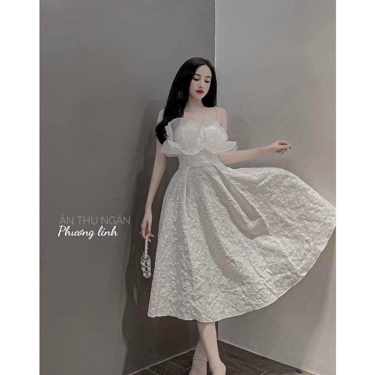 Đầm xốp bèo ngực dáng dài