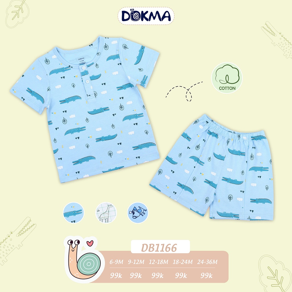 Bộ cộc tay cài vai bé trai bé gái Dokma - chất cotton Mỹ mềm mát, thoáng khí