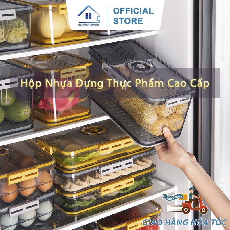 Hộp nhựa đựng thực phẩm, hộp đựng thức ăn tủ lạnh trong suốt có khay lót đáy, nhựa cao cấp, an toàn - Xuất Khẩu EU