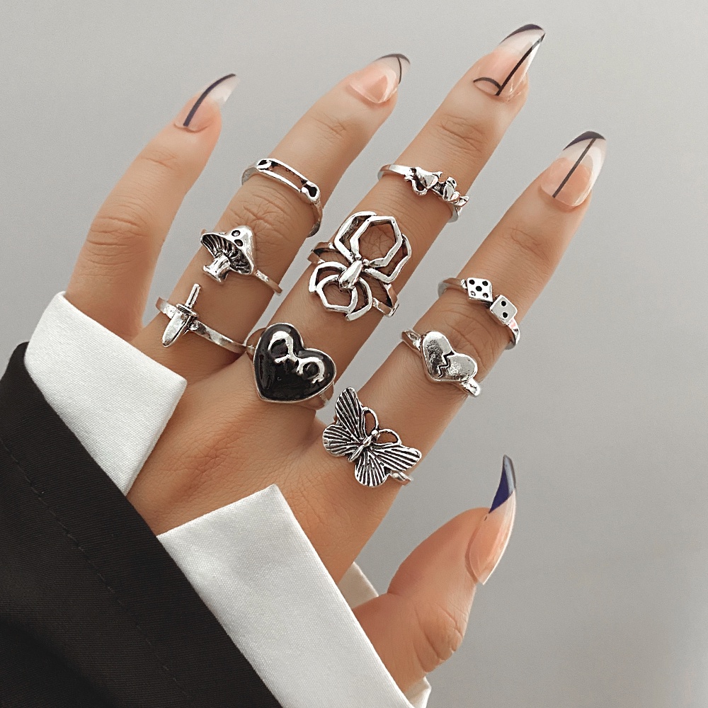 Bộ Nhẫn Bạc Nhiều Màu Sắc Phong Cách Cổ Điển Dành Cho Nam Và Nữ