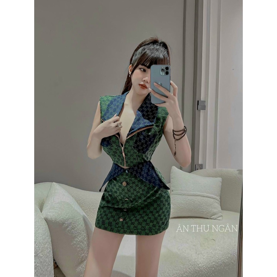 [9.9 Sales Freeship] Set váy nữ thủy thủ, set áo tay dơi khóa kéo in họa tiết chân váy ngắn chữ A sexy, cá tính