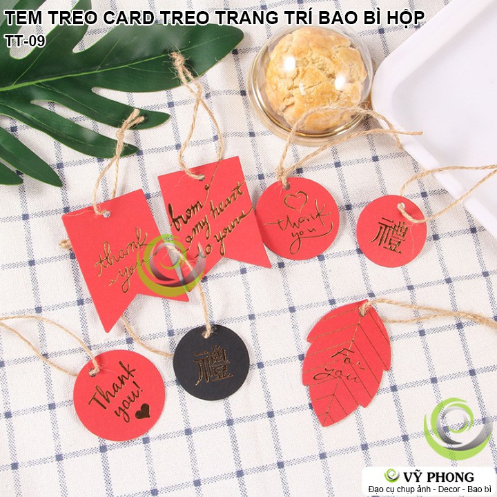 SET 10 TEM TREO TAG TREO GIẤY CARD ĐEN/ĐỎ IN NHŨ VÀNG CHỮ THANK YOU FOR YOU TRANG TRÍ ĐÓNG GÓI BAO BÌ HỘP QUÀ TT-09