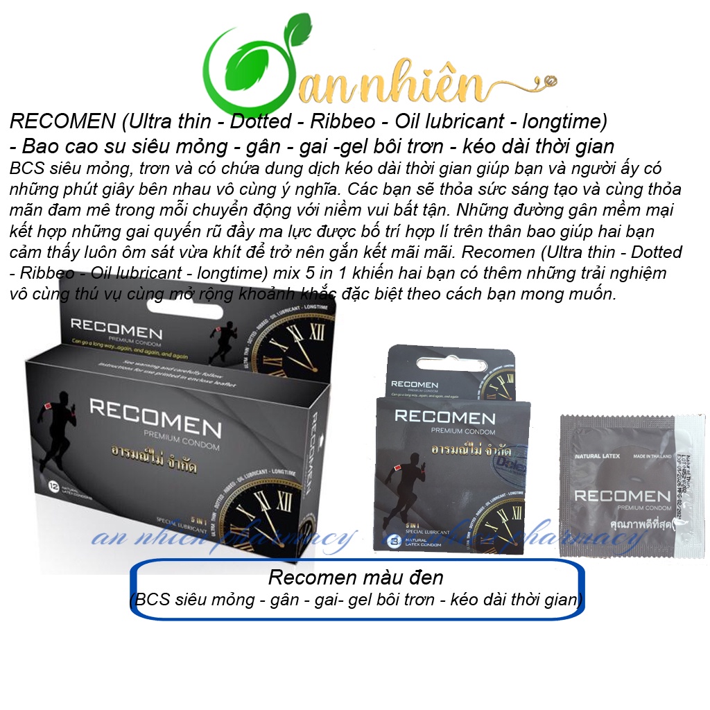 Bao Cao Su Thái Lan RECOMEN - siêu mỏng - gân - gai - kéo dài thời gian
