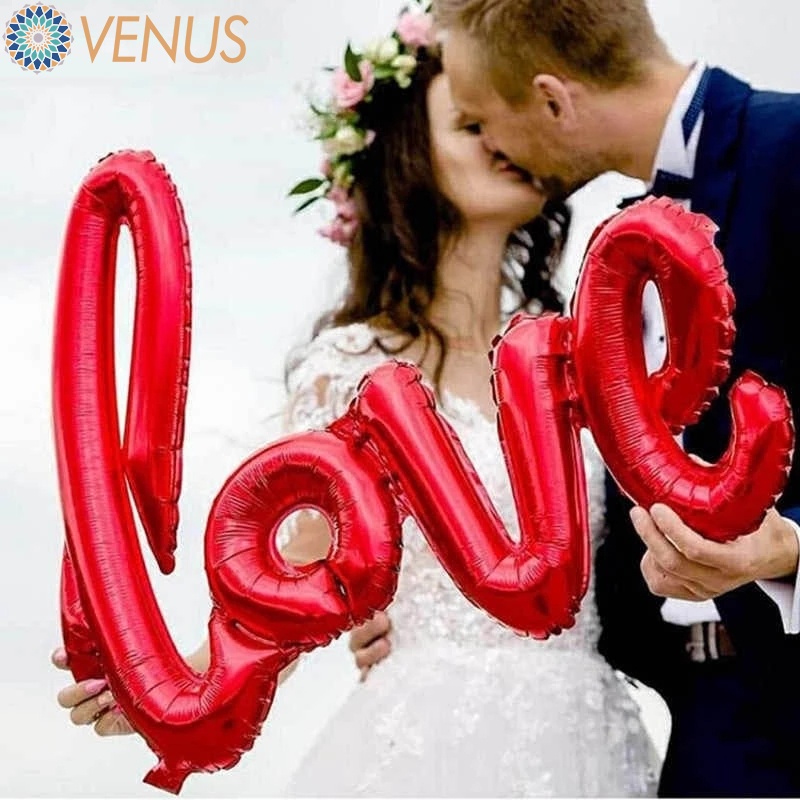 Bộ Bong Bóng Bằng Lá Kim Loại / Crom Hình Trái Tim Đỏ Dùng Trang Trí Tiệc Cưới / Valentine