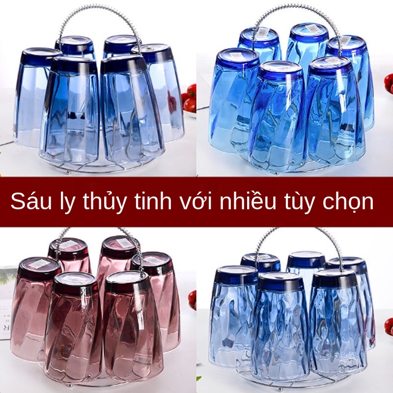 Bộ thủy tinh gia dụng 6 chiếc dày không chì với ngăn đựng cốc cách nhiệt cốc nước cốc trà cốc nước trái cây cốc bia