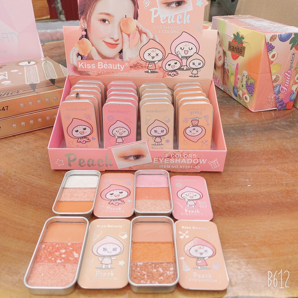 Phấn mắt mix nhũ Peach đào hộp thiếc của kissbeauty V1