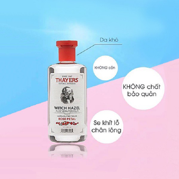 Nước hoa hồng Se Khít Lỗ Chân Lông Không Cồn Thayers Witch Hazel Rose Petal 355ml + Tặng 1 bông tẩy trang Ipek 80 miếng