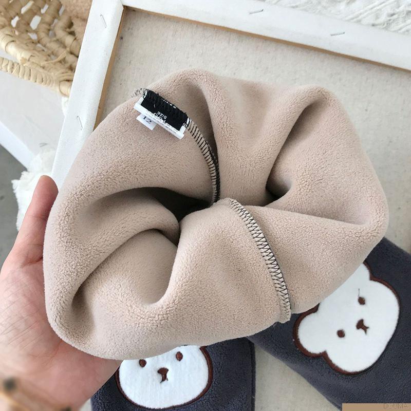 Quần legging lông cừu dày giữ ấm mùa đông in hình gấu hoạt hình dễ thương cho bé gái