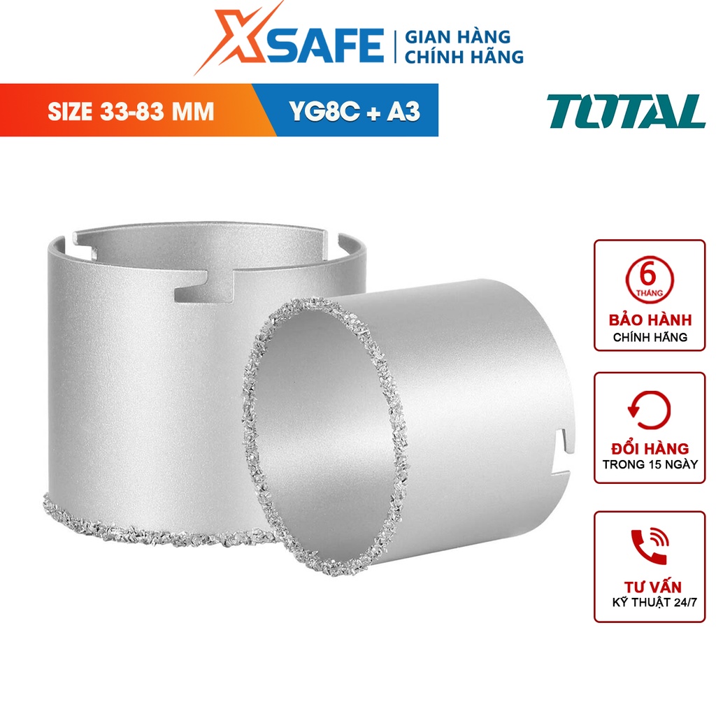 Mũi khoét gỗ tròn TOTAL size 33-83mm, chất liệu yg8c-a3, phù hợp với TAC4203 - chính hãng