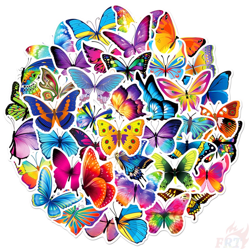 ❉ Miếng Dán Trang Trí Hình Bướm Nhiều Màu 05 ❉ Bộ 50 Miếng Dán Trang Trí Vali Laptop Ván Trượt DIY Thời Trang