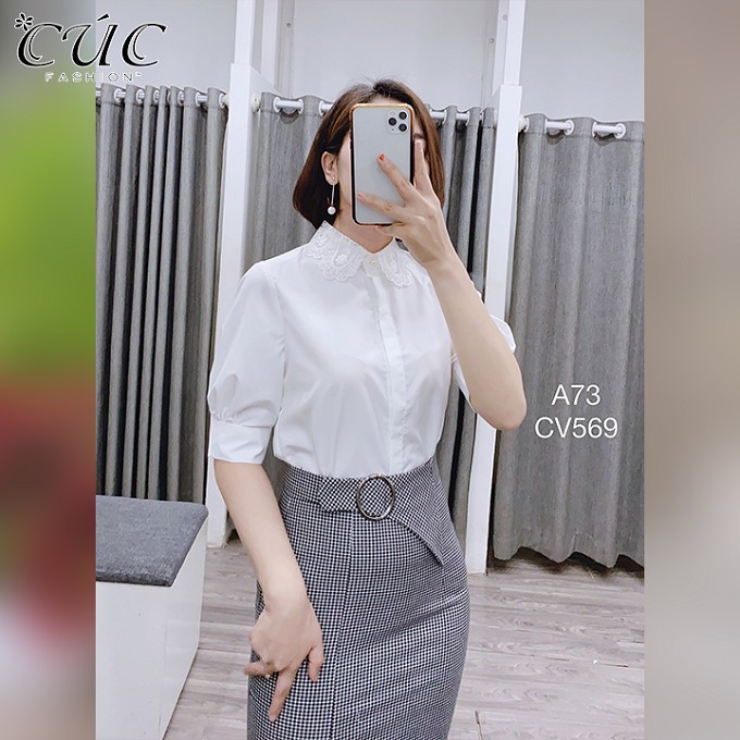 Chân váy đầm bút chì công sở cao cấp dáng dài Cúc Fashion CV569 cv kẻ đai tròn