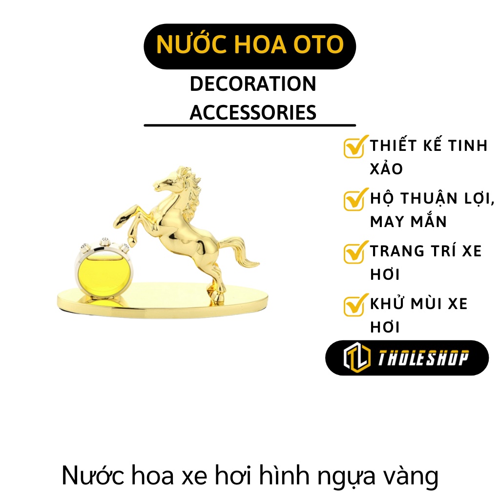 Tượng Nước Hoa - Tượng Ngựa Vàng Phong Thủy Trang Trí  Có Nước Hoa Khử Mùi Xe Hơi 8313