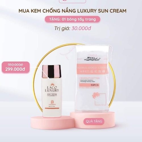 Kem Chống Nắng Vật Lý Laco Luxury Sun Cream 50ML Lên Tone, Chống UVA, UVB, Không Nhờn, Kiềm Dầu, Không Trôi