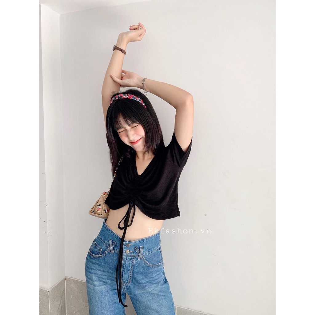 [EIGHTYK] Áo Croptop Thun Tay Ngắn Phối Dây Rút | BigBuy360 - bigbuy360.vn