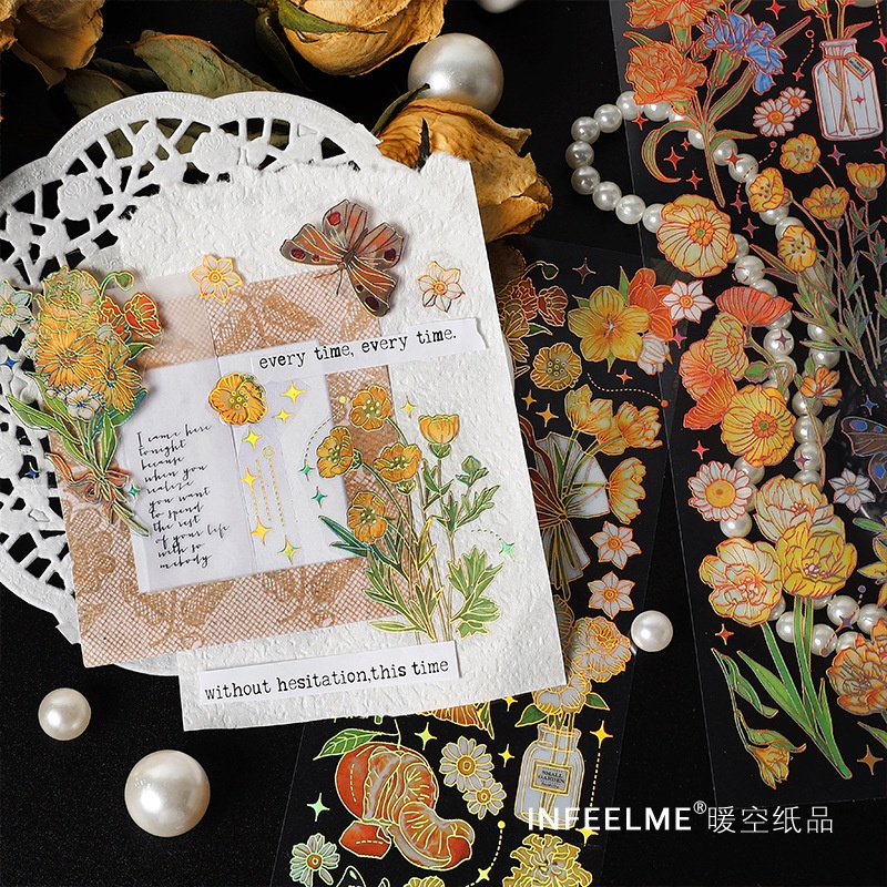 Bộ 3 Tấm Sticker Dán Trang Trí Sổ Tay Hình Hoa Lá Phong Cách Vintage