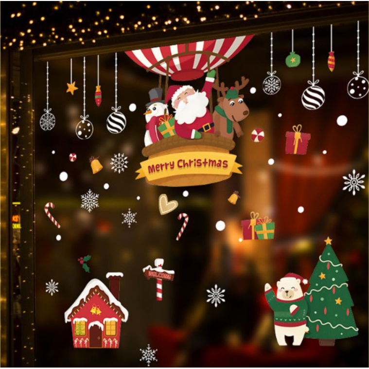 Decal Trang Trí Noel - Khinh khí cầu noel cùng 4 người bạn
