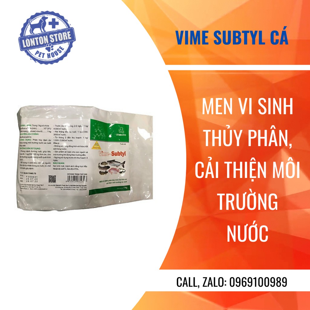 Vemedim Vime-subtyl cá, men vi sinh phân huỷ bùn bã hữu cơ, cải thiện môi trường ao nuôi, gói 1kg- Lonton store