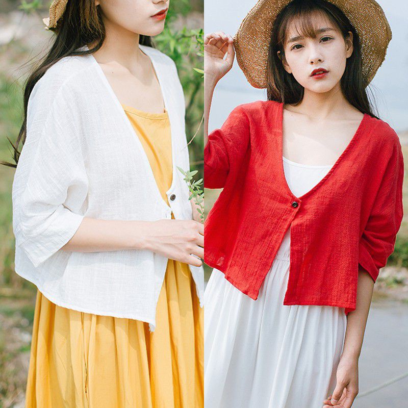 Áo khoác cardigan cotton tay lỡ cổ chữ V thanh lịch cho nữ | BigBuy360 - bigbuy360.vn