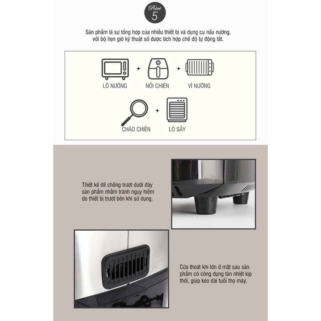 Lò nướng không khí LocknLock Air Oven, Hàng chính hãng, điều khiển điện tử 1800W, Dung Tích 10L - Màu đen - K-MALL