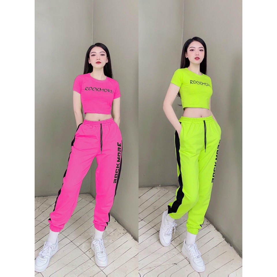 BỘ TẬP ROCK MORE ÁO CROPTOP QUẦN JOGGER SIÊU HOT MẶC ĐI CHƠI TẬP GYM, ZUMBA