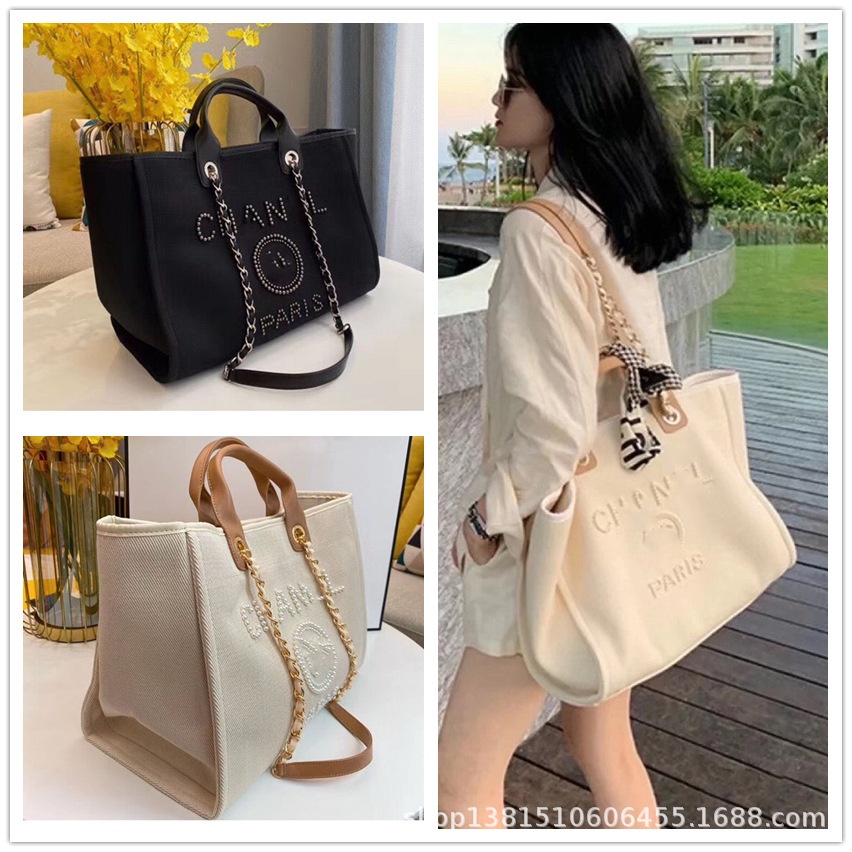 CHANEL Túi xách tay bằng vải canvas sức chứa lớn dành cho nữ