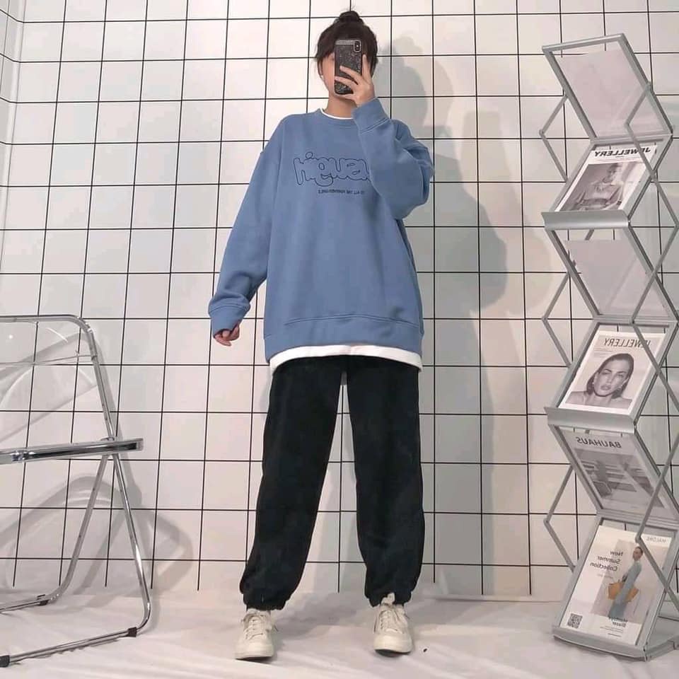 Áo nỉ Sweate chữ ngực Chât nỉ coton bao dày l1 bo viền cổ phối vạt | BigBuy360 - bigbuy360.vn