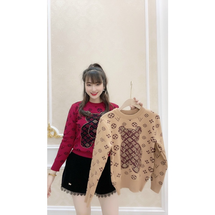 Áo len nữ, áo len gấu nữ cổ tròn họa tiết dễ thương chất len mềm mịn đầy vừa phải len tay bo mặc gọn hàng quảng châu xịn | BigBuy360 - bigbuy360.vn