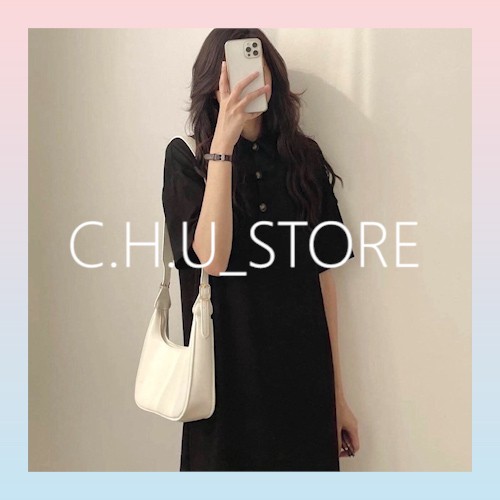 [RẺ VÔ ĐỊCH]Váy Polo Cúc Đồng CHUSTORE Nữ [FREESHIP] 🌸 Đầm dáng suông màu đen trơn, thun tay lỡ bánh bèo cá tính