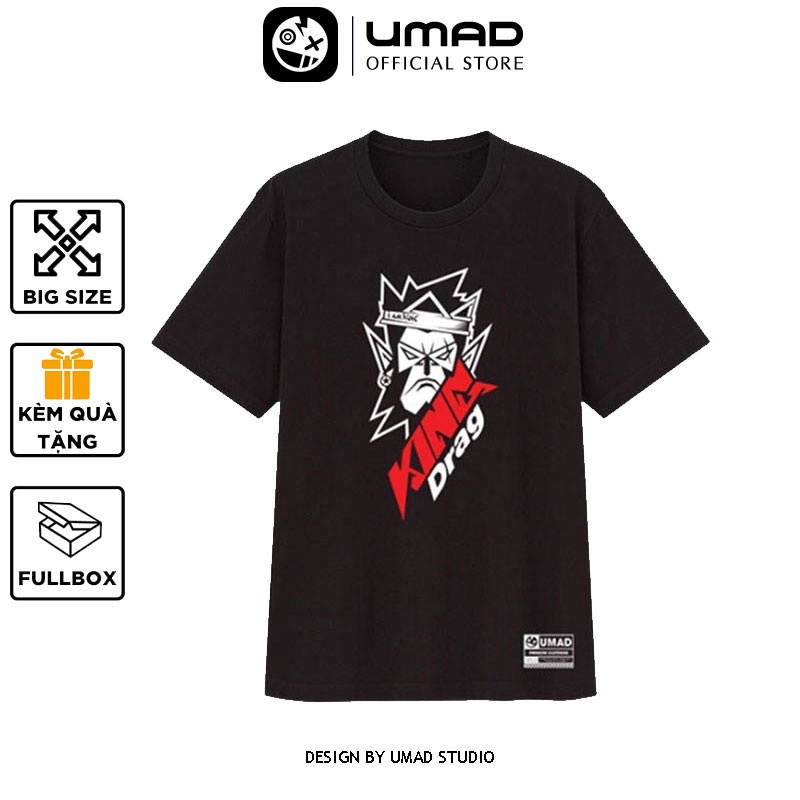 Áo thun nam UMAD racing boy KING DRAG V.1 phản quang cổ tròn tay ngắn màu đen có size 100kg mẫu Biker xe độ, xe đua rcb