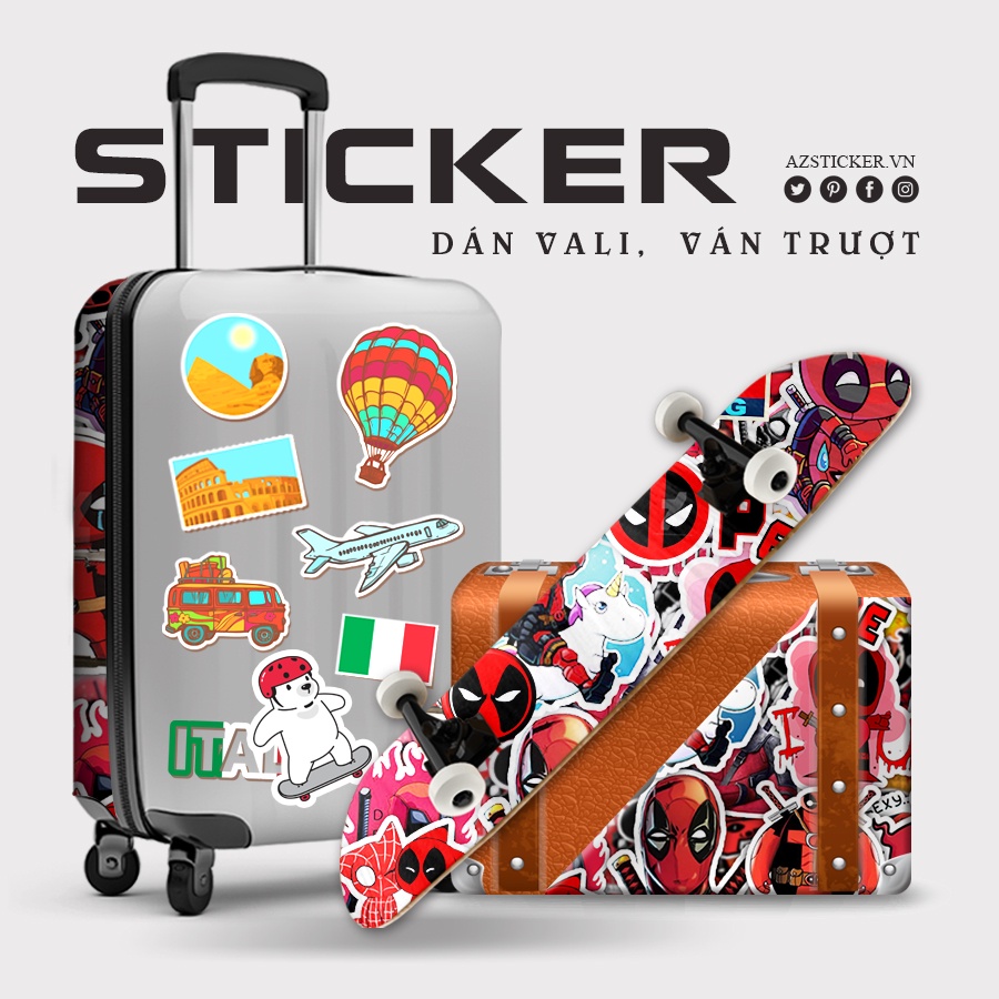 Set 100 Sticker Deadpool Dán Nón Bảo Hiểm Dán Xe Máy , Dán Vali , Điện THoại , Laptop , Máy Tính Chống Thấm Nước