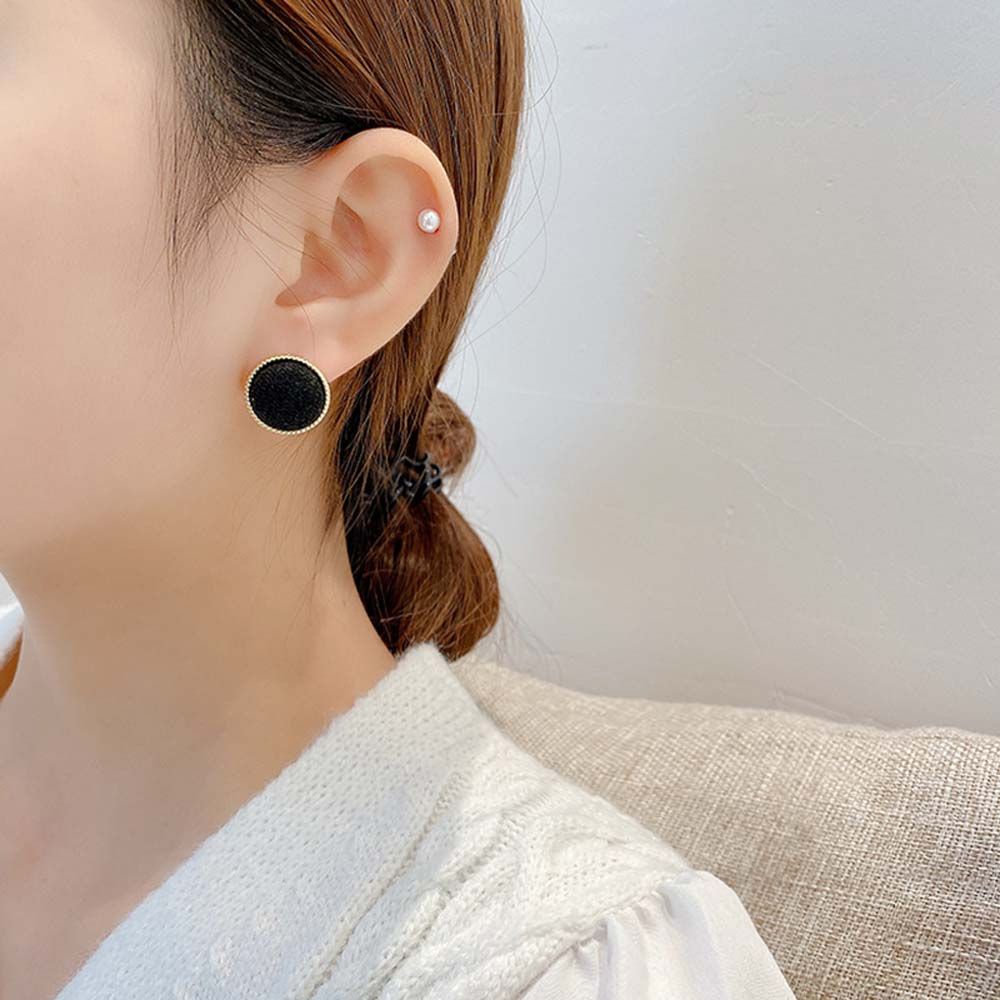 Bông tai hình tròn bằng vải len màu trơn phong cách Hàn Quốc sang trọng thời trang cho nữ