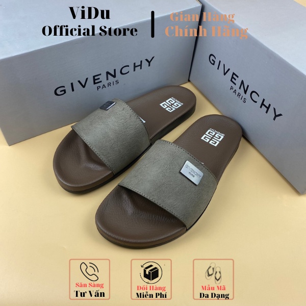 Dép nam thời trang Gy.venchy ViDu 21151 bốn màu hot quai da đế cao su đi êm chân, mặt đính logo kim loại cực sang