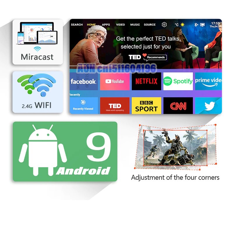 Máy chiếu AUN AKEY9S Native Full HD Native 200inch LED Home Theater Tích hợp android 9.0- bluetooth - wifi.