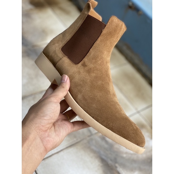 Giày Chelsea Boot Da Bò Lộn Cổ Cao, Tăng Chiều Cao