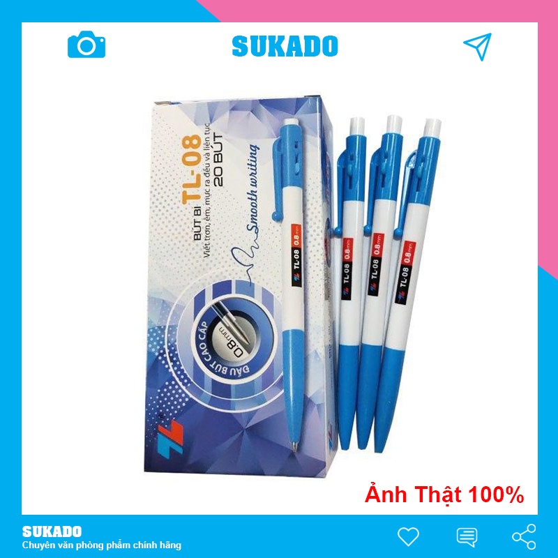 Bút bi thiên long xanh TL08, đầu bút 0.8mm cho nét bút đậm đẹp SUKADO BB08