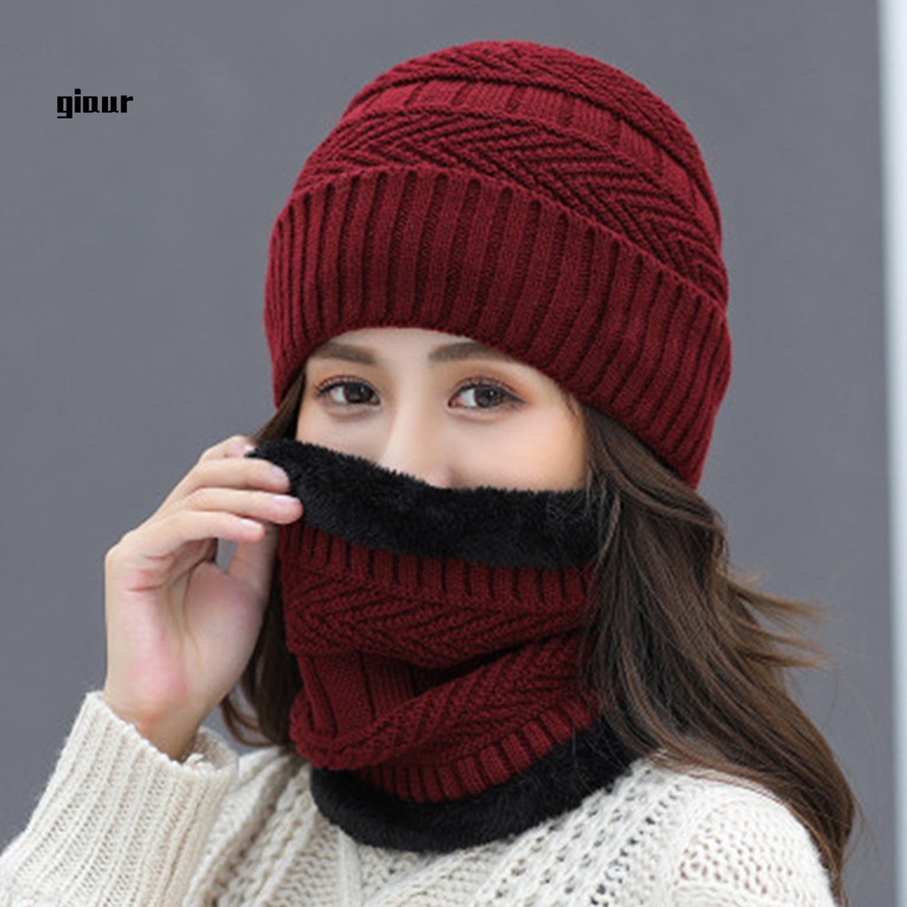 Set mũ + khăn choàng cổ giữ ấm chống rách 4 màu thời trang mùa đông cho nữ