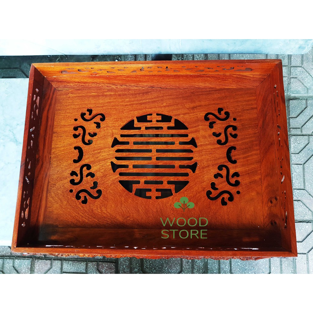 Khay trà rồng chầu-khay trà chân quỳ gỗ hương,bàn trà gỗ 2 cỡ khay 38x26 và 45x35