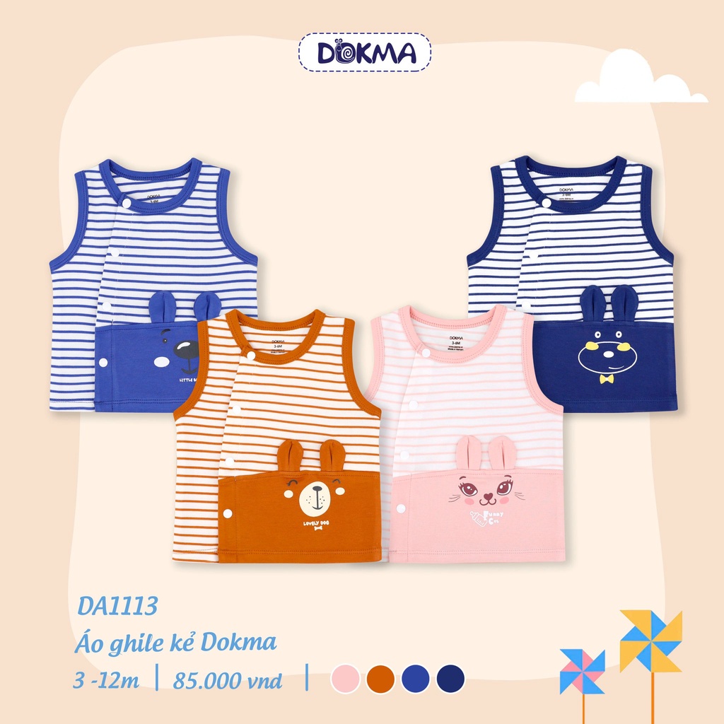 [DOKMA] Áo gile sơ sinh chất cotton Dokma DA1113(3-12M)