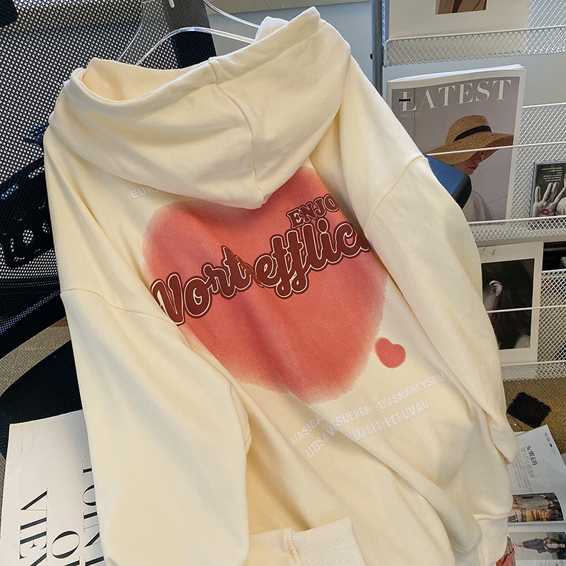 Áo Khoác Hoodie Tay Dài In Họa Tiết Phong Cách Preppy Mỹ