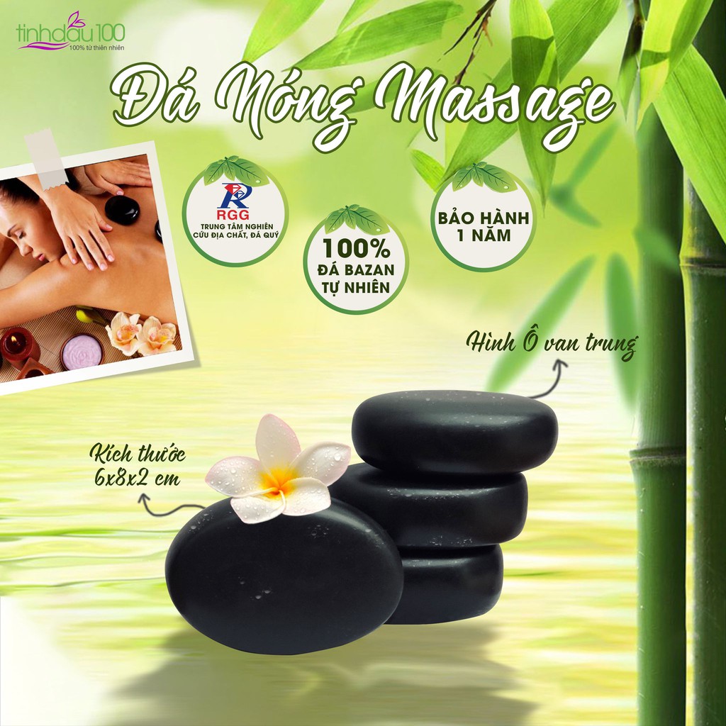 Đá nóng massage body, đá matxa cho Spa, đã được kiểm định. Viên ovan trung 6x8x2cm. Bảo hành 01 năm Tinh Dầu 100 Shop