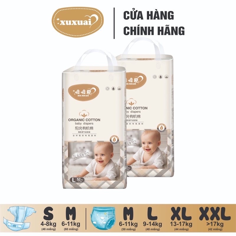 Combo 2 bịch Bỉm hữu cơ XUXUAI (quần/dán) nhập khẩu chính hãng S68, M50, L48, XL44, XXL42