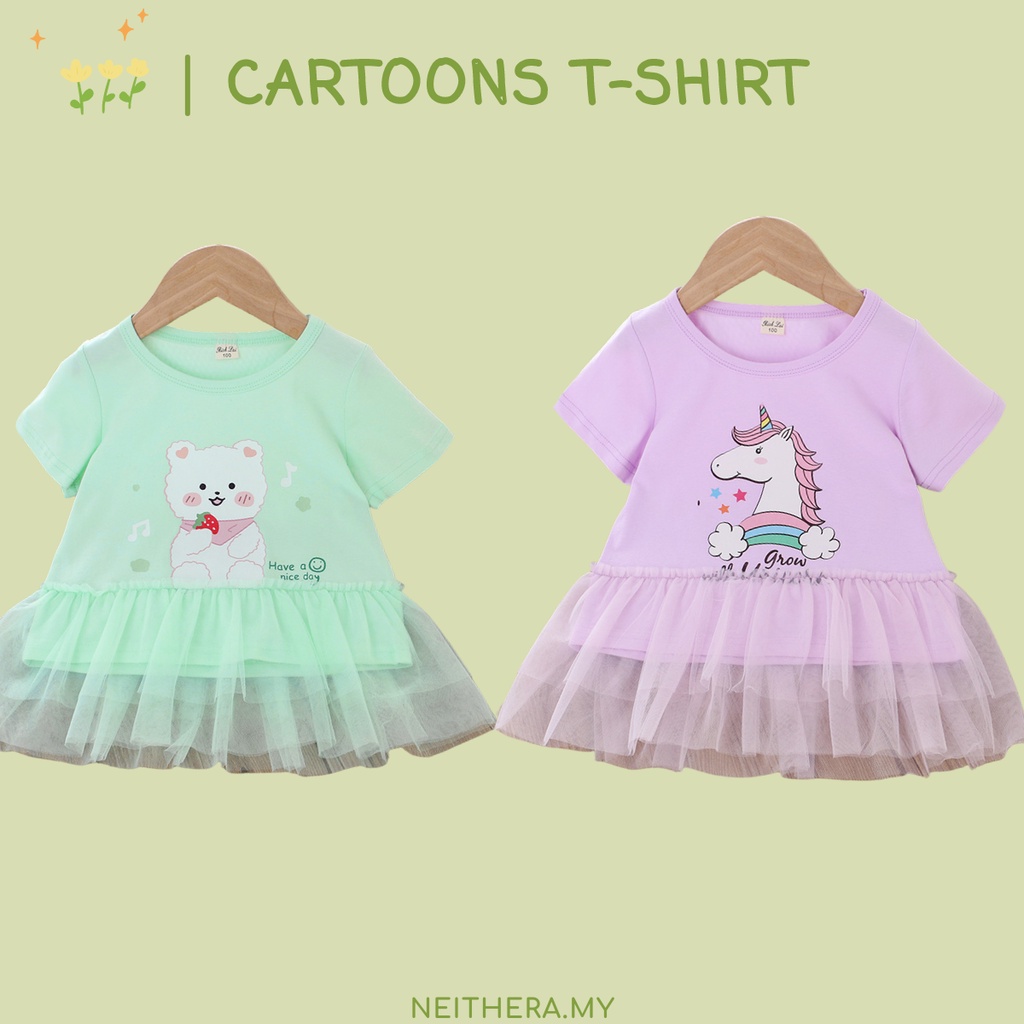 Áo thun tay ngắn in hoạt hình động vật dễ thương thời trang mùa hè 2021 cho bé gái 2-7 tuổi