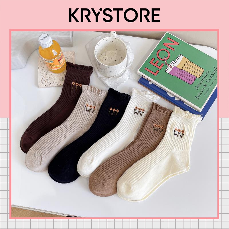 Tất nữ viền bèo, tất nhún hoa Daisy Krystore chất đẹp CB09