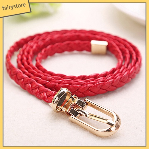 Thắt lưng da PU kiểu dây bện phối khóa kim loại đầy cá tính