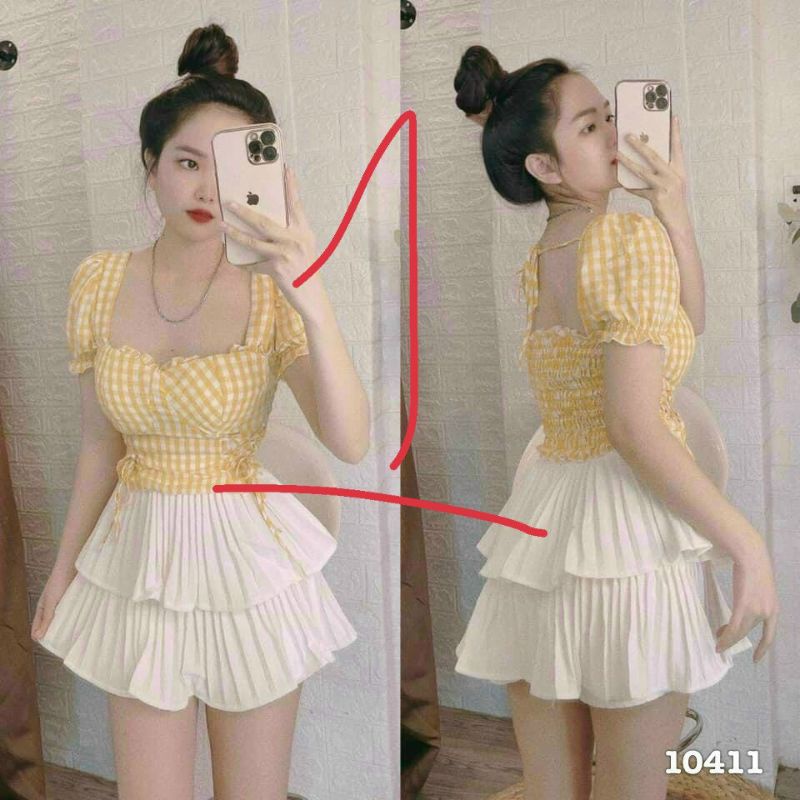 Áo sọc CARO Mod Ngực dây cột kiểu phôm ĐẸP