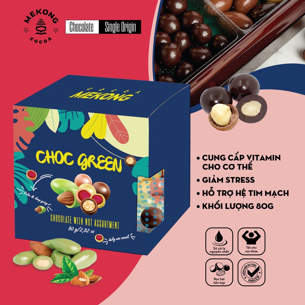 Socola Viên Bọc Hạt CHOC GREEN Cao Cấp Nhiều Vị Hộp 80g - Chocolate Coated Mixed Nuts