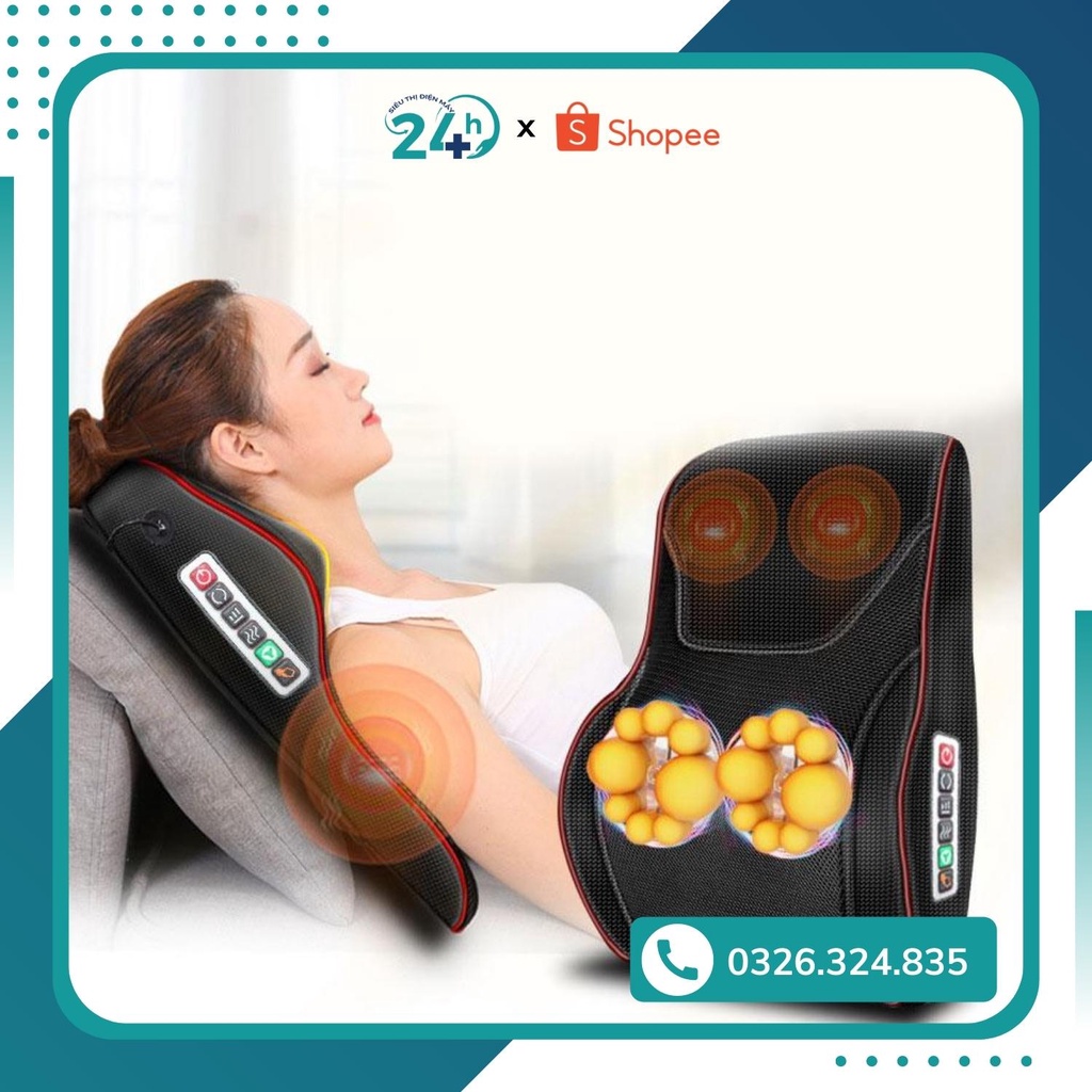 Gối Massage Lưng Vai Cổ Hồng Ngoại Chính Hãng, Mát Xa Giảm Đau Mỏi Vai Gáy