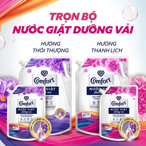 Nước Giặt Dưỡng Vải Comfort Đa Chức Năng Hương Thời Thượng Giúp Quần Áo Sạch Thơm &amp; Tươi Màu Túi 2,2kg/3,6kg