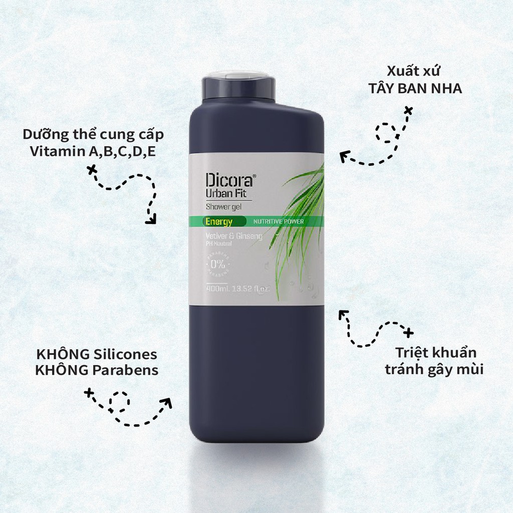 Sữa tắm cho nam Dicora Energy - Cỏ hương bài &amp; Nhân sâm Biotopcare 400ml